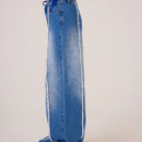 MUSERA Jeans de pierna ancha con costuras desgastadas en tela de mezclilla