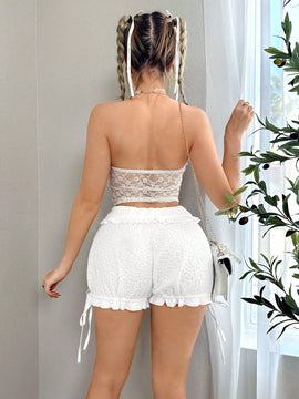 ICON Shorts texturizados de verano para mujeres con ribete fruncido y cordon ajustable