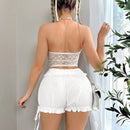 ICON Shorts texturizados de verano para mujeres con ribete fruncido y cordon ajustable