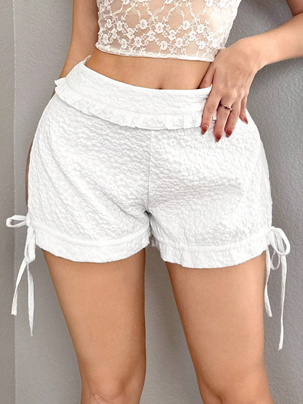 ICON Shorts texturizados de verano para mujeres con ribete fruncido y cordon ajustable