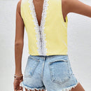LUNE Blusa sin mangas de encaje con parche para mujer, muy a la moda