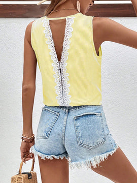 LUNE Blusa sin mangas de encaje con parche para mujer, muy a la moda