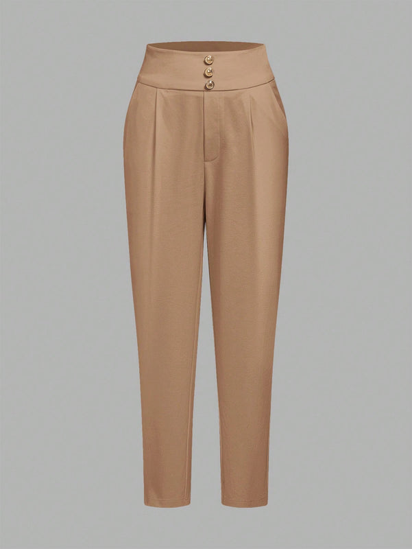Clasi Pantalones largos y conicos casuales para mujer con botones decorativos
