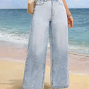 VCAY Pantalones largos de mezclilla para mujer de unicolor sueltos y a la moda