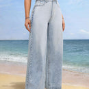 VCAY Pantalones largos de mezclilla para mujer de unicolor sueltos y a la moda