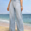 VCAY Pantalones largos de mezclilla para mujer de unicolor sueltos y a la moda