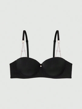 DesireSculpt Sujetador casual y sencillo para mujer con detalle de imitacion de perlas y aros