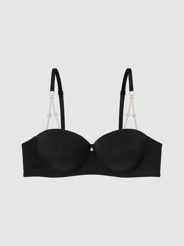 DesireSculpt Sujetador casual y sencillo para mujer con detalle de imitacion de perlas y aros