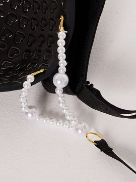 DesireSculpt Sujetador casual y sencillo para mujer con detalle de imitacion de perlas y aros