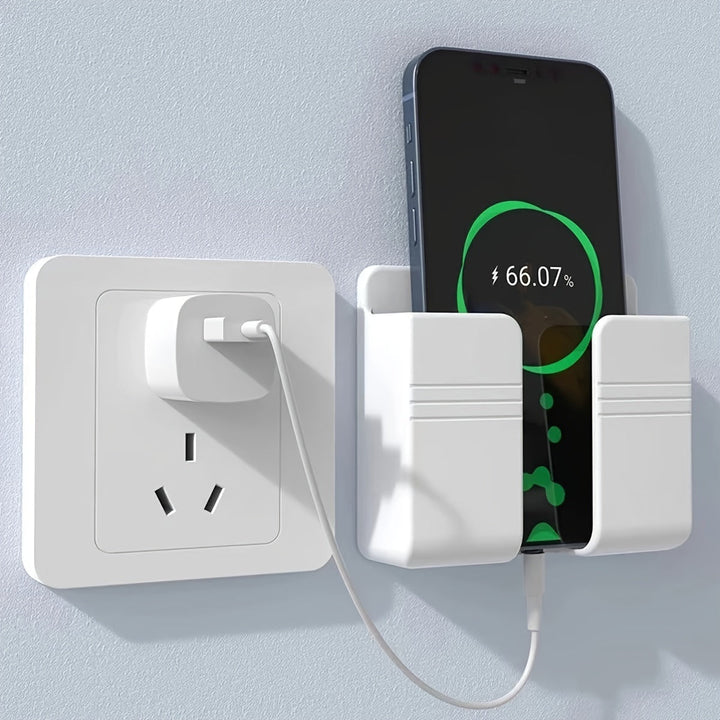 Soporte de carga de teléfono de pared de plástico de 1pc, estante adhesivo para organización del hogar, estantería de almacenamiento multifuncional para dormitorio y oficina, no se incluye tubería de metal, estantes
