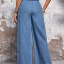 LUNE Jeans simples de pierna ancha con diseno diario de unicolor y ribete de volantes