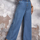 LUNE Jeans simples de pierna ancha con diseno diario de unicolor y ribete de volantes