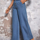 LUNE Jeans simples de pierna ancha con diseno diario de unicolor y ribete de volantes
