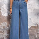 LUNE Jeans simples de pierna ancha con diseno diario de unicolor y ribete de volantes