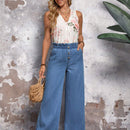 LUNE Jeans simples de pierna ancha con diseno diario de unicolor y ribete de volantes