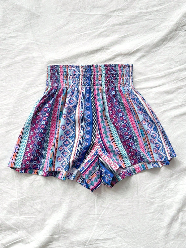 WYWH Mujeres verano casuales pantalones cortos flojos de cintura alta con cordon y estampado floral a rayas para vacaciones