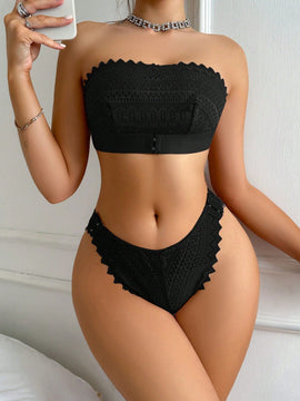 Conjunto de sosten inalambrico de encaje de unicolor para mujer, 2 piezas