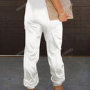 Pantalones cargo de mujer con bolsillo con solapa, cordon y cintura elastica