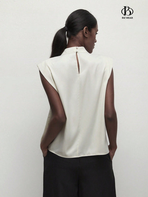 BIZwear Camisa sin mangas de tirantes anchos color albaricoque para mujer, casual de verano