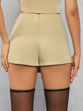 Haute Mini pantalon de falda con abertura lateral y lazo