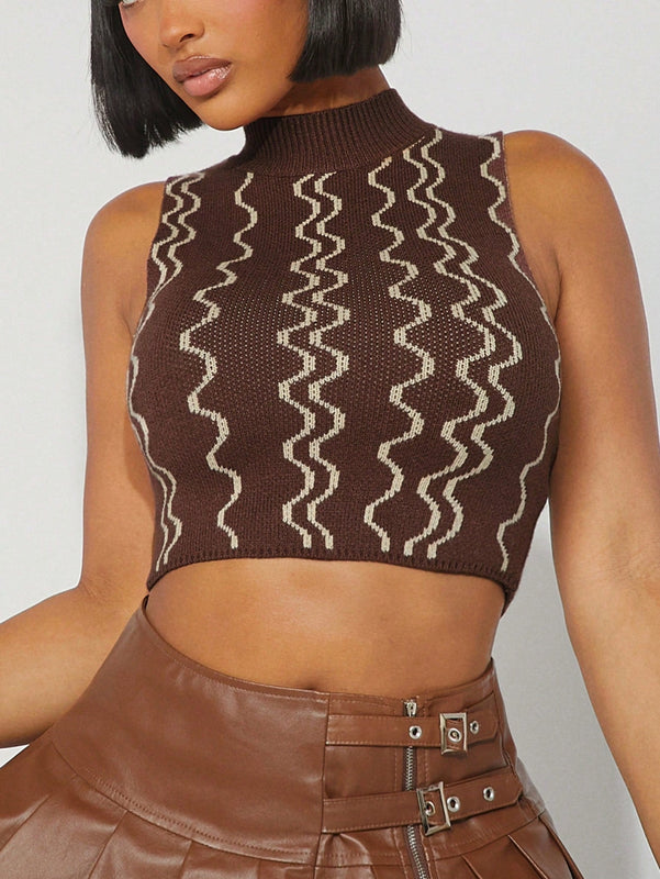 Haute Top Corto De Cuello Alto Simulado Con Ondas De Sueter