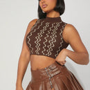 Haute Top Corto De Cuello Alto Simulado Con Ondas De Sueter