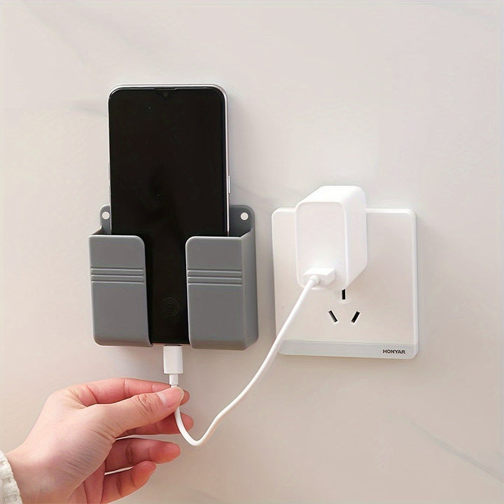 Soporte de carga de teléfono de pared de plástico de 1pc, estante adhesivo para organización del hogar, estantería de almacenamiento multifuncional para dormitorio y oficina, no se incluye tubería de metal, estantes