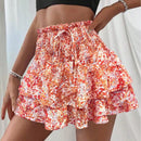 WYWH Mujeres vacaciones cintura alta envoltura corbata floral doble-capa dobladillo con volantes de falda corta