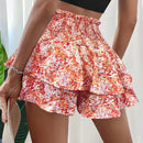 WYWH Mujeres vacaciones cintura alta envoltura corbata floral doble-capa dobladillo con volantes de falda corta