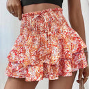 WYWH Mujeres vacaciones cintura alta envoltura corbata floral doble-capa dobladillo con volantes de falda corta