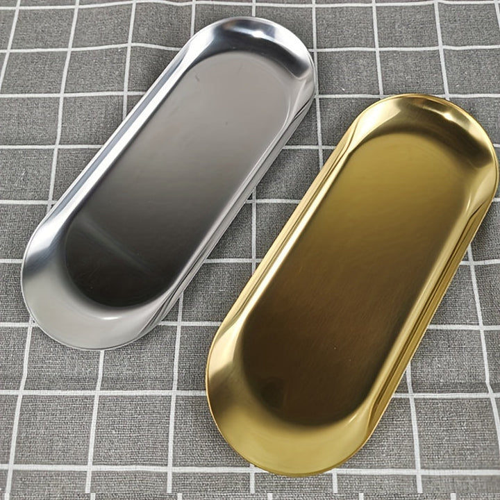 Bandeja de tocador de latón, 1 pieza - Organizador ovalado para joyería y cosméticos sin electricidad, almacenamiento de perfumes y maquillaje, elegante soporte para esponjas y jabones, accesorio para baño y decoración del hogar
