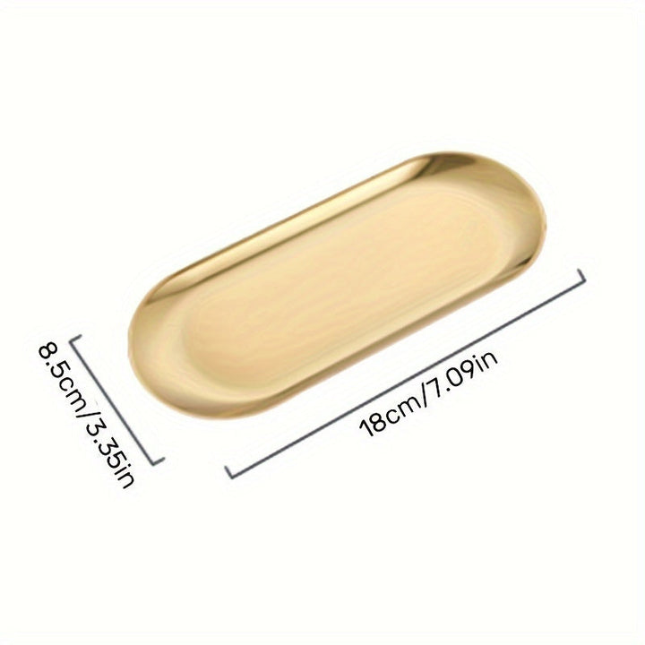 Bandeja de tocador de latón, 1 pieza - Organizador ovalado para joyería y cosméticos sin electricidad, almacenamiento de perfumes y maquillaje, elegante soporte para esponjas y jabones, accesorio para baño y decoración del hogar