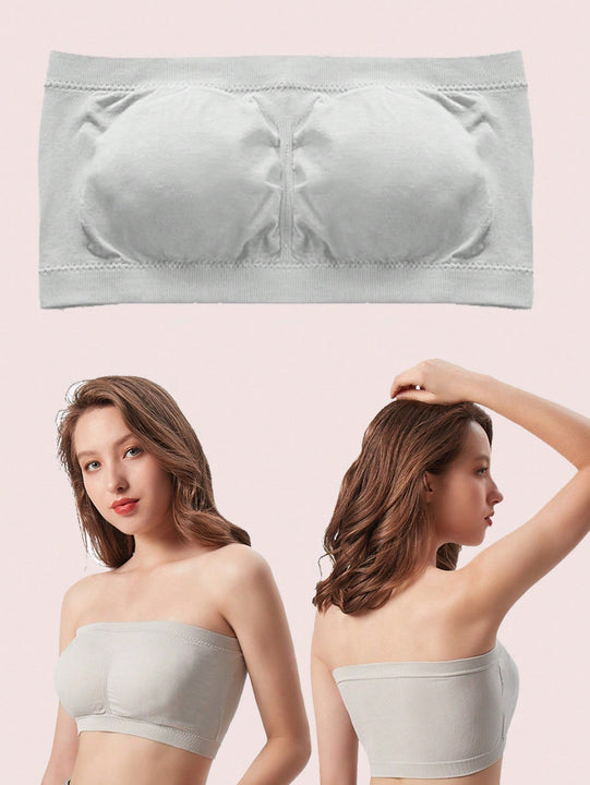 NEW Sujetador basico sin tirantes de doble capa para mujer con almohadilla para el pecho, sin alambre envuelto para evitar la exposicion de luz