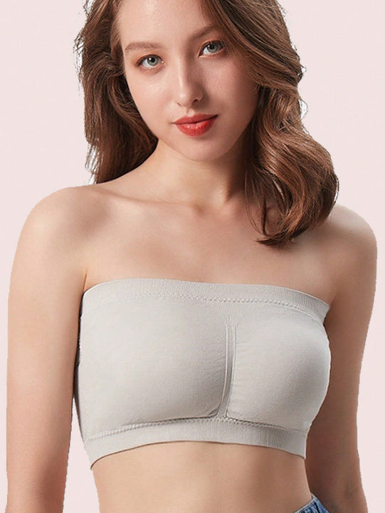 NEW Sujetador basico sin tirantes de doble capa para mujer con almohadilla para el pecho, sin alambre envuelto para evitar la exposicion de luz