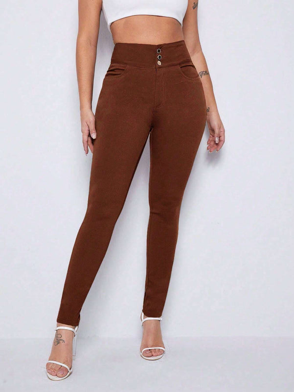 Essnce Pantalones largos casuales ajustados de unicolor para mujer