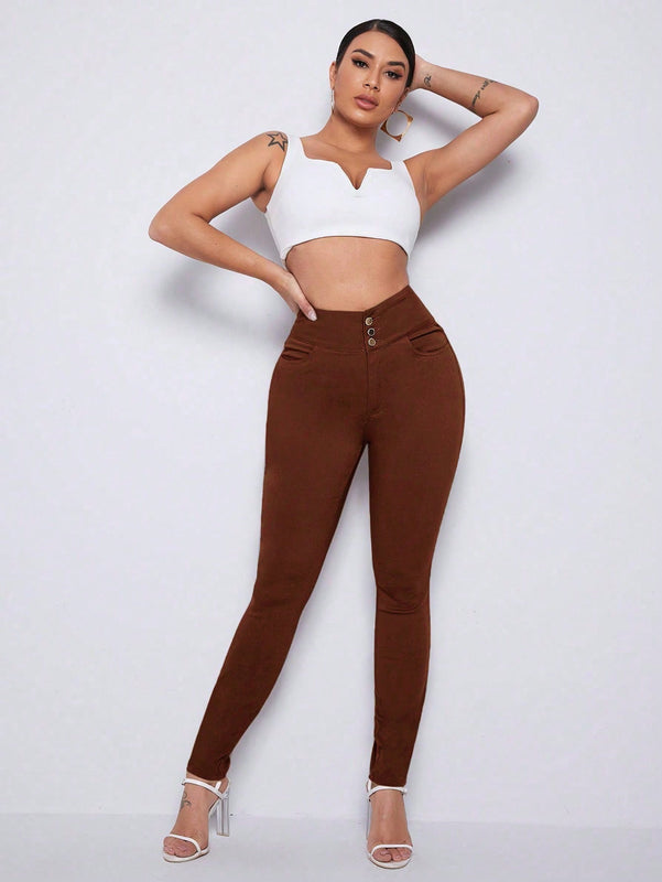 Essnce Pantalones largos casuales ajustados de unicolor para mujer