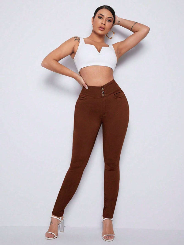 Essnce Pantalones largos casuales ajustados de unicolor para mujer