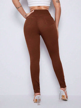 Essnce Pantalones largos casuales ajustados de unicolor para mujer