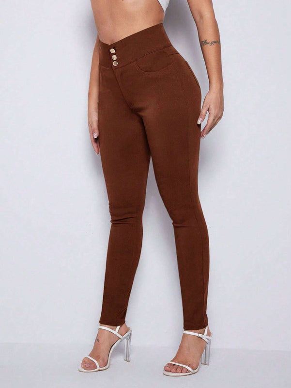 Essnce Pantalones largos casuales ajustados de unicolor para mujer