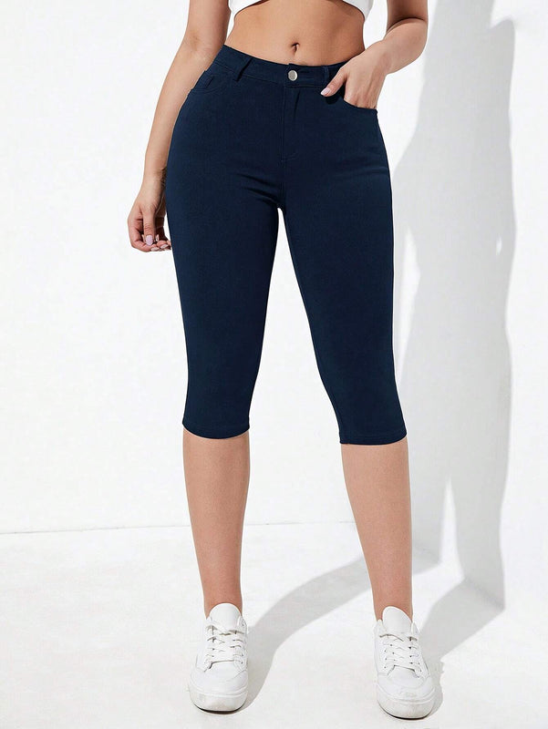 Essnce Pantalones de capri ajustados de unicolor de moda para mujeres