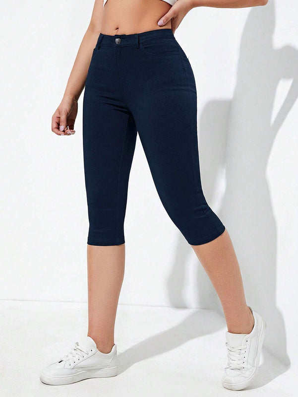 Essnce Pantalones de capri ajustados de unicolor de moda para mujeres