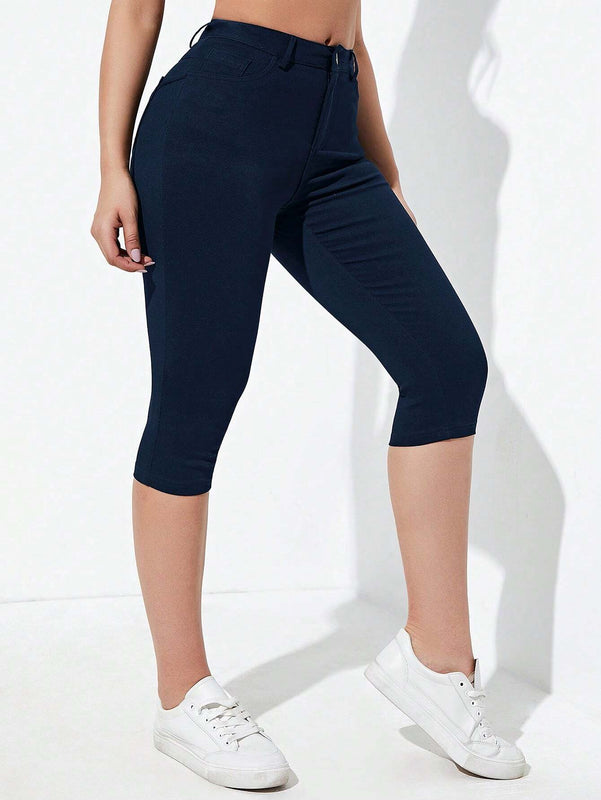 Essnce Pantalones de capri ajustados de unicolor de moda para mujeres