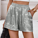 LUNE Shorts brillantes de linea A con hebilla y bolsillo para festivales de musica y uso casual, primavera y verano