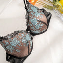Sujetador tipo bralette con copas moldeadas con cierre frontal y encaje bordado para mujer