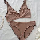 Conjunto de sujetador y braga para mujer, comodo y transpirable con dobladillo con volantes, 2 piezas