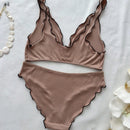 Conjunto de sujetador y braga para mujer, comodo y transpirable con dobladillo con volantes, 2 piezas