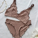 Conjunto de sujetador y braga para mujer, comodo y transpirable con dobladillo con volantes, 2 piezas