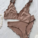 Conjunto de sujetador y braga para mujer, comodo y transpirable con dobladillo con volantes, 2 piezas