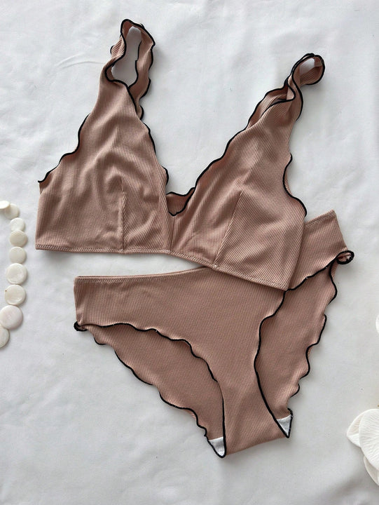 Conjunto de sujetador y braga para mujer, comodo y transpirable con dobladillo con volantes, 2 piezas