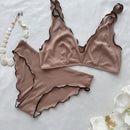 Conjunto de sujetador y braga para mujer, comodo y transpirable con dobladillo con volantes, 2 piezas
